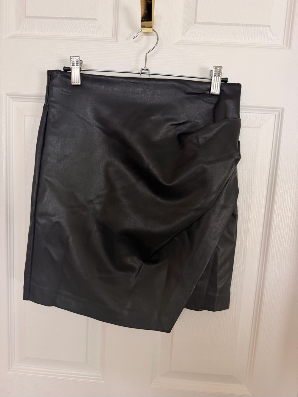 Dynamite Black Faux Leather Mini Skirt with Wrap Detail